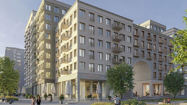 Granskning av detaljplan för blandad stadsbebyggelse vid Frölunda torg är ett av ärendena som kommer upp i stadsbyggnadsnämnden nu på tisdag. Bild: Wingårdhs.