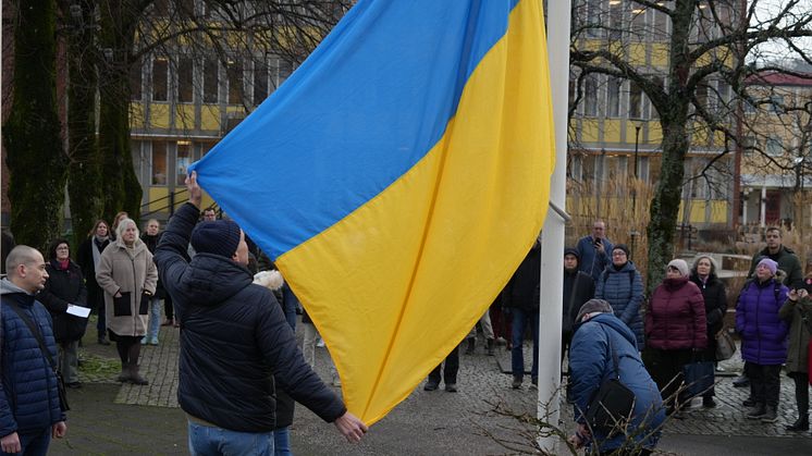 Flagghissning Ukrainakriget tre år.
