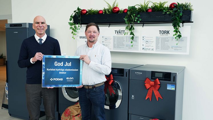PODAB:s årliga julklapp – tvättutrustning och kläder till Karlstads kyrkliga stadsmission