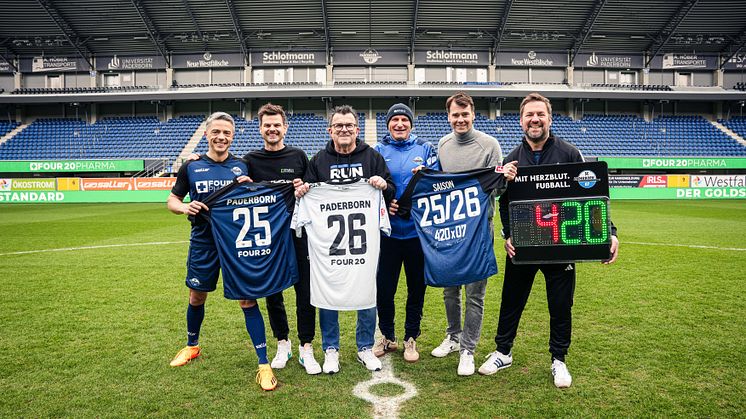 v.l.n.r.: Thomas Schatton und Torsten Greif (CEO, Four 20 Pharma), Martin Hornberger (Geschäftsführer, SCP07), Ireneusz Storm (COO, Four 20 Pharma), Alexander Wahler (kaufm. Geschäftsführer, SCP07) und Wilhelm Schoening (CFO, Four 20 Pharma) 