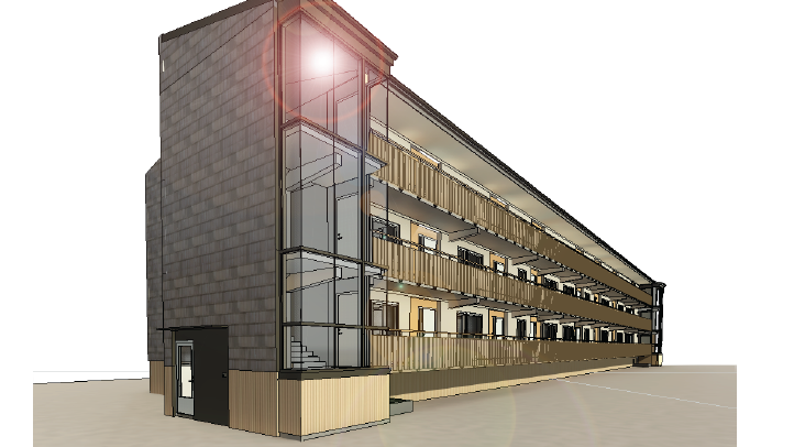 Visualisering över första huset som renoveras i Björkås. Av: QPG