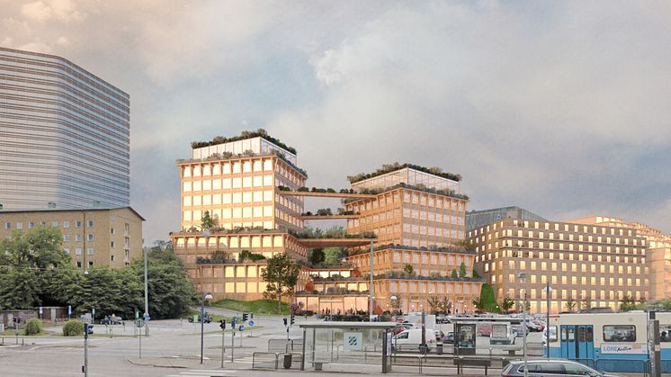 Tidig visionsskiss på möjlig utveckling: vy från Guldhedsgatan. 