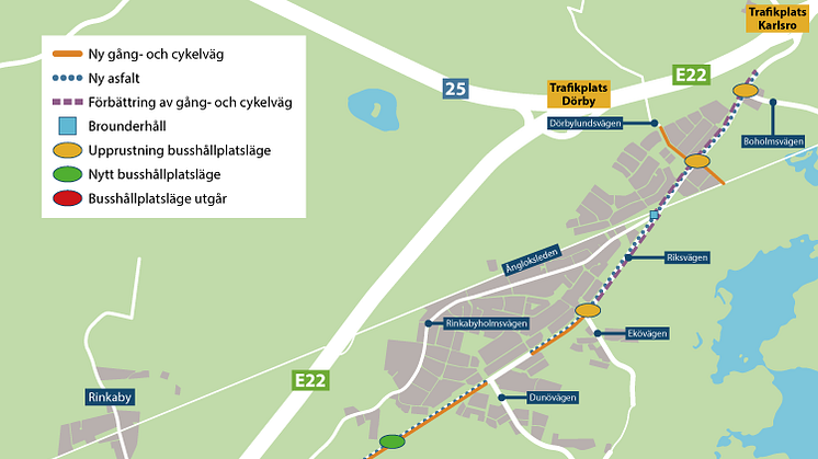 Karta över ombyggnationen längs Riksvägen Rinkabyholm