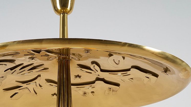 Rare ceiling lamp designed for the iconic Finland House by Paavo Tynell up for auction