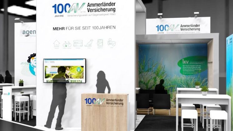 Mit einem modernen Messestand präsentiert sich die Ammerländer Versicherung auf der DKM 2023. 