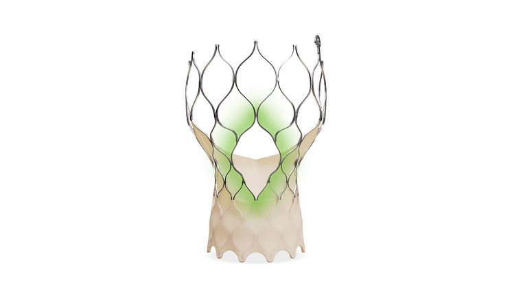 Medtronic TAVI system Evolut™ FX+, with enhanced coronary access marked out with a green glow, for treatment of symptomatic severe aortic stenosis
