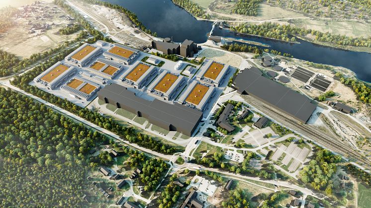 Rendering av EcoDataCenters nya kluster för AI-infrastruktur