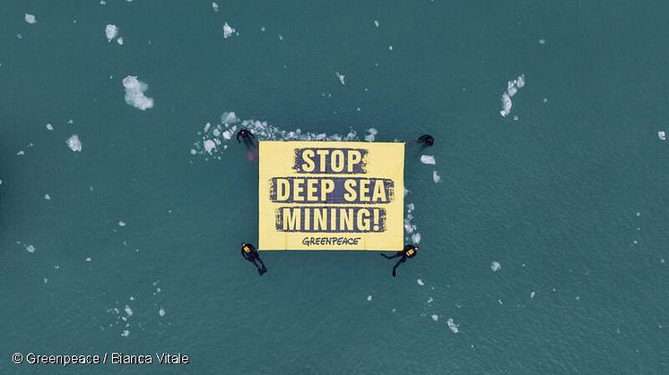 Aktivist:innen von Greenpeace Nordic, Deutschland und International beim ersten Protest gegen den Tiefseebergbau in der Arktis.