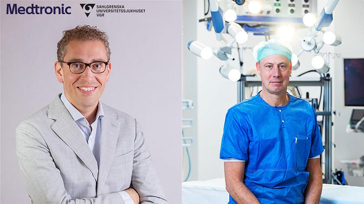 Bildtext: Till vänster Jeppe Højholt, Regional Sr Director, Medtronic, Till höger Boubou Hallberg, sjukhusdirektör Sahlgrenska Universitetssjukhuset 