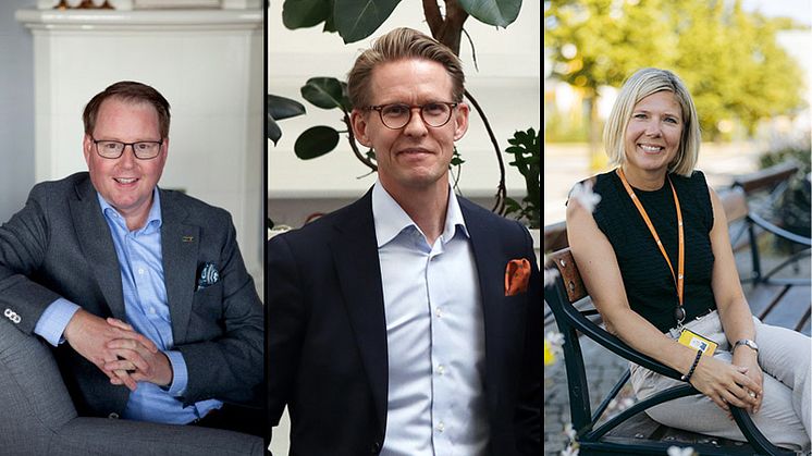 Dennis Davidsson, vd i Laholms Sparbank, Johan Fjelkner, vice vd i Sparbanken Skåne och Anneli Nilsson, vd i Ölands Bank