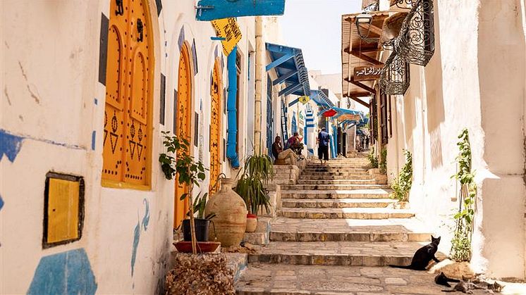 Pittoreska gränder i Sousse, Tunisien.