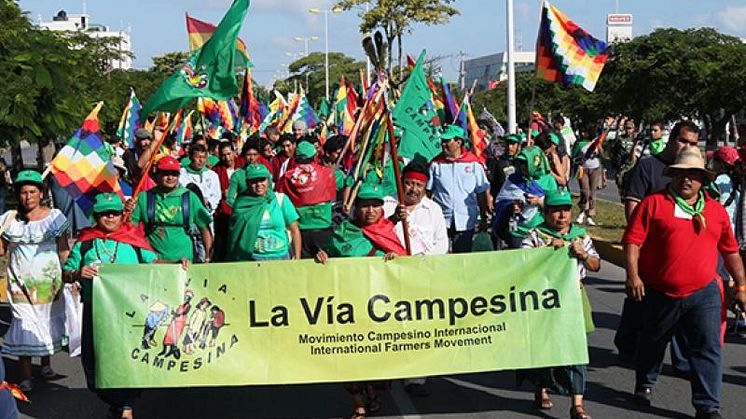 La Via Campesina deltar i en demonstration 