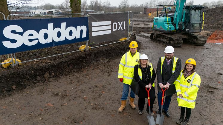 At the School Street development are (from left) Ed Milner, managing director of Hive Homes; Cllr Clare Cummins; Cllr Eamonn O’Brien; and Vicky May, head of sales, Hive Homes.