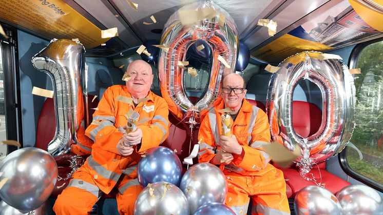 Billy Cummings and John Jackson celebrating 100 years of Go North East service between them.