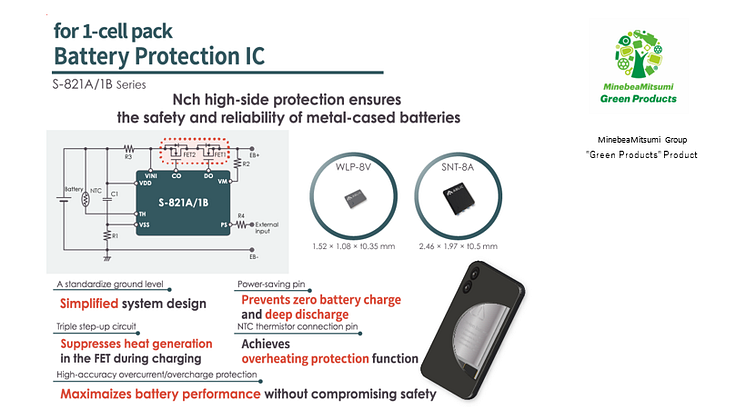 ABLIC launches the S-821A/1B Series of 1-cell battery protection ICs for smartphones and wearable devices - Realizing safety and reliability for metal casing batteries through high side protection -