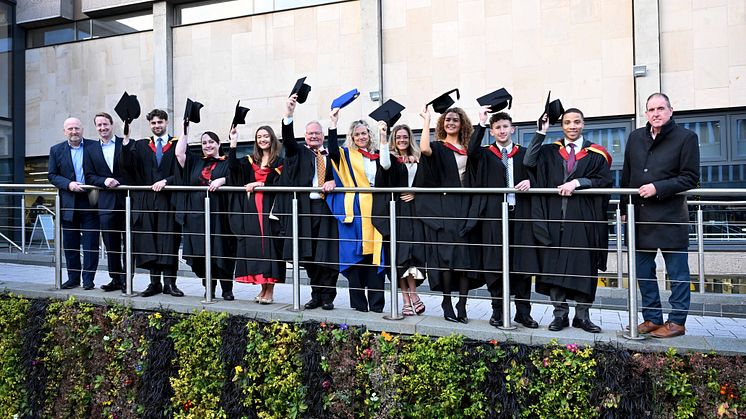 The first cohort of degree apprentices from Balfour Beatty with programme leaders from Northumbria University as well as senior leaders from Balfour Beatty, Tim Howarth, Mike Dallas and Andy Skinner.