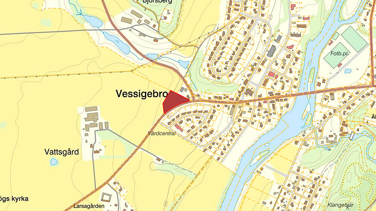 En översiktsbild på Vessigebro och den plats som är aktuell för en ny räddningsstation. 