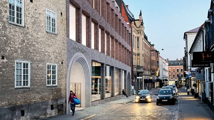 En skiss på hur kvarteret Altona kan se ut från Stora Gråbrödersgatan. Detaljplanen styr inte hur fasaden ska se när det gäller till exempel material och fönster. Illustration: Wingårdhs