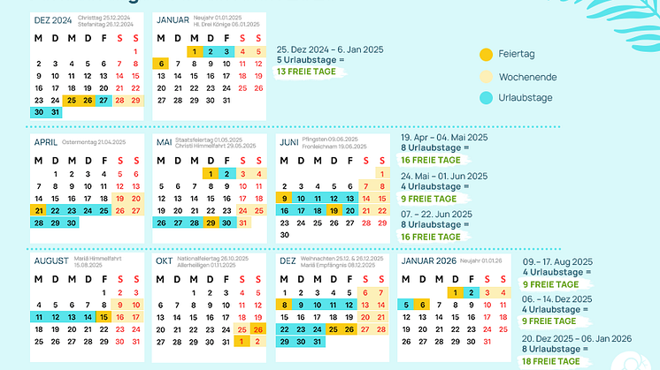 Fenstertage 2025: So kann man mit nur 8 Urlaubstagen 16 Tage reisen