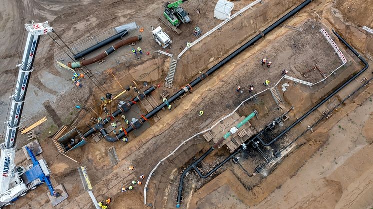 Einbau der Molchschleuse für die derzeit in Umstellung befindliche ONTRAS Erdgasleitung für den Energiepark Bad Lauchstädt.