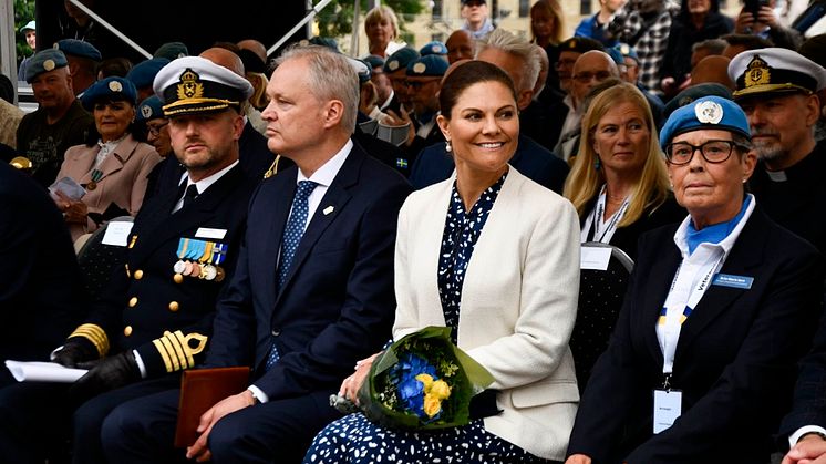 H.K.H Kronprinsessan Victoria, veteran Britt-Marie Akre och och landshövding Sten Tolgfors. Bild från Veterandagen 2024. Fotograf: Azra Edin, Försvarsmakten