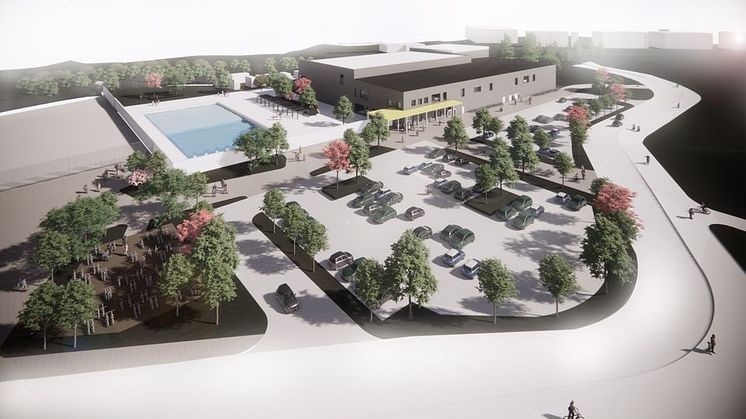 Den nya anläggningen i Gränby blir ett viktigt tillskott för föreningslivet och alla simsugna i Uppsala. Illustration: White arkitekter.