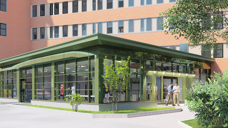 Illustration av kommunhuset i Upplands Väsby. Bild: Tolark Arkitektbyrå