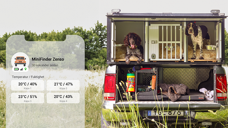 MiniFinder Zenso mäter temperatur och fuktighet i bilen där djuret befinner sig. 