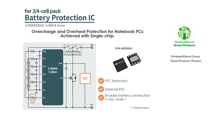 ABLIC launches the S-82M3/M4 Series and the S-82L4 Series secondary protection ICs for notebook PCs