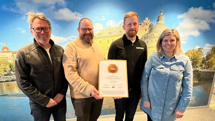 Fr v. Bosse Wirén, KMA (PEAB), Nicklas Rask, projektledare (Trafikverket), Johan Svensson, entreprenadingenjör (PEAB), Gabriella Wettermark, projektingenjör (Trafikverket) i projekt Jakobshyttan-Degerön.