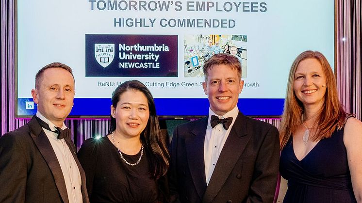 L-R: Professor Neil Beattie, Director of ReNU; Dr Li Chin Khor, ReNU Centre Manager; Dr Paul Steadman, Sustainability Manager at Northumbria University; and Jo Allatt, Head of Sustainability at UKRI who presented the awards.