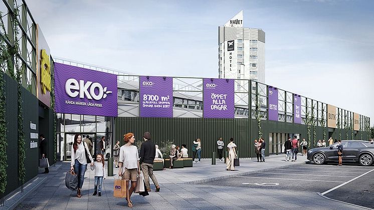 Visionsskiss över Navets nya samlade entrésida och EKOs entré samt bistro.   
