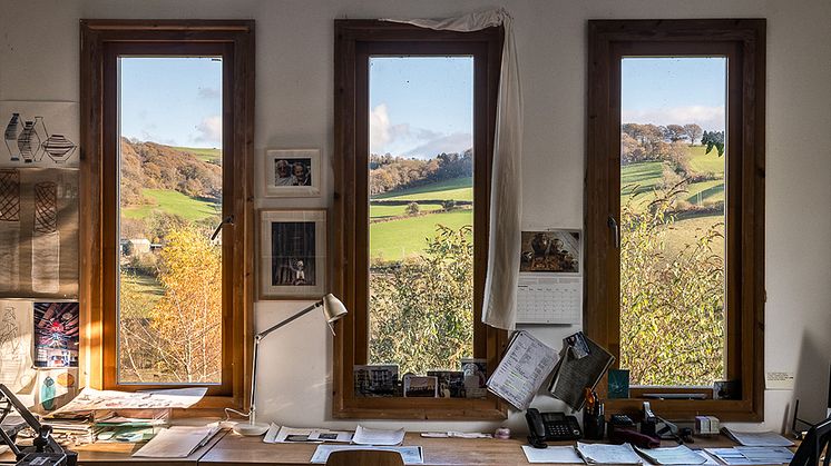 Utsikten från Baldwin & Guggibergs ateljéstudio i Hares Green Norton, Presteigne, Wales