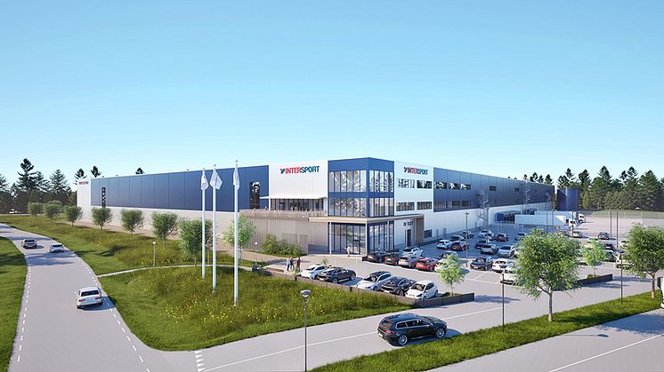 INTERSPORTs nya, toppmoderna automatiserat centrallager i Nässjö som planeras stå klart i början av 2026.