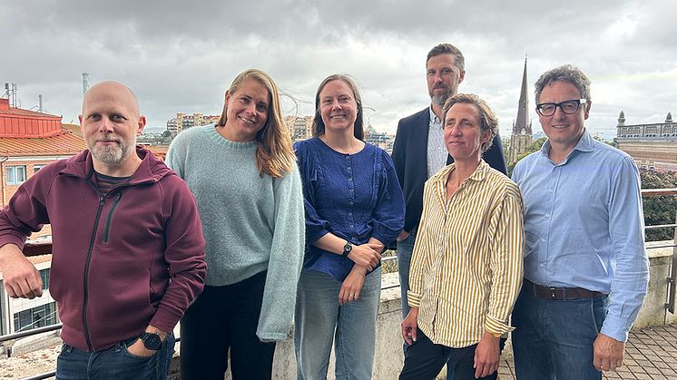 Göteborgs klimatråd, 2024. På bilden från vänster: Fredrik Hedenus (ordförande) Sara Brorström (vice ordförande och redaktör), Petra Svensson, Niklas Harring, Maria Schnurr och Holger Wallbaum. Fotograf: Helena Granstedt Löfman