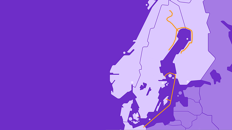 Karta över projekten Nordic Hydrogen Route och Baltic Sea Hydrogen Collector. EU:s medfinansiering avser delar av projektens sträckor.