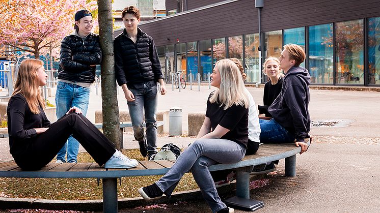 Gymnasieungdomar utomhus. Foto: Frida Winter