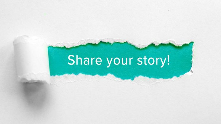 A teared paper revealing the words "Share your story!" to highlight AOECS call for success stories from coeliac societies