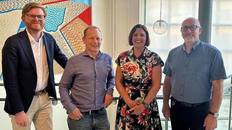 Alliansen i Vallentunas gruppledare. Från vänster Johan Skog (M), Torbjörn Einarsson (C), Ylva Mozis (L) och Michel Louis (KD)