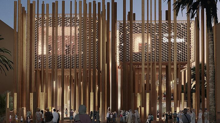 Svenska Paviljongen "The Forest" vid världsutställningen Expo2020 i Dubai. Bild: Alessandro Ripellino Arkitekter/Studio Adrien Gardère/Luigi Pardo Architetti