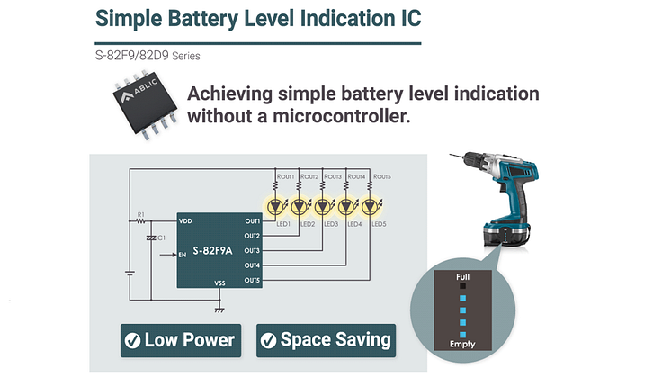 ABLIC launches Voltage monitoring ICs for driving 5 and 4 LED indicators for simple remaining battery power displays in power tools and other applications