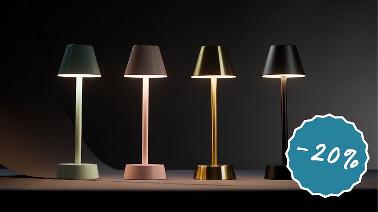 Dieses Angebot trifft ins Schwarze: Duni gibt 20 % auf LED-Lampen Zelda & Nour sowie die passenden induktiven Ladestationen
