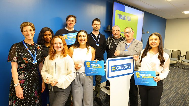 Northumbria marketing students with judges from Greggs