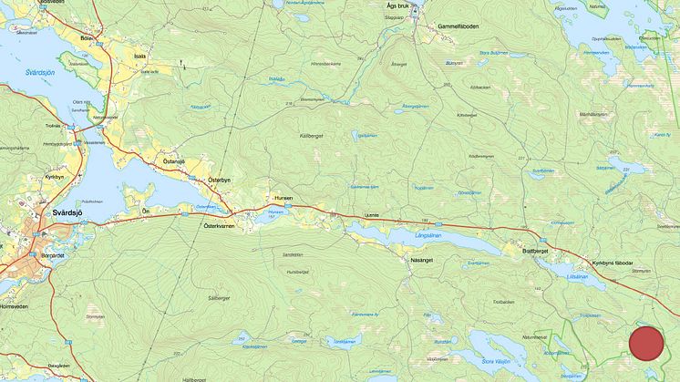 Bilden visar platsen för naturvårdsbränningen öster om Svärdsjö.