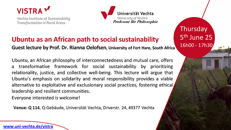 Guest-Lecture | Prof. Dr. Rianna Oelofsen | Ubuntu as an African path to social sustainability | Vechta