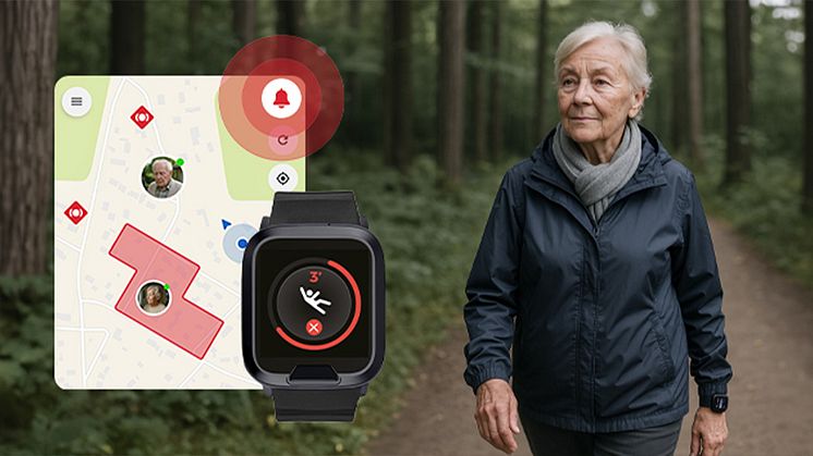 Trygghetsklockan MiniFinder Watch larmar automatiskt vid fall och ger snabb kontakt med anhöriga – för ökad säkerhet i vardagen.
