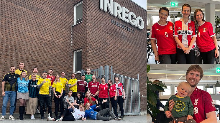 Inrego-teamet bär fotbollströjor under #fotbollströjefredagen den 9 maj