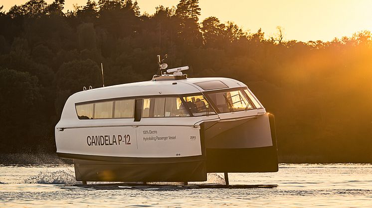 Candela P-12, the world's first electric hydrofoil ferry, uses 80% less energy than conventional vessels.