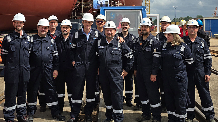 The Bluestone team during the build of Prysmian's 171-metre Monna Lisa cable laying vessel.