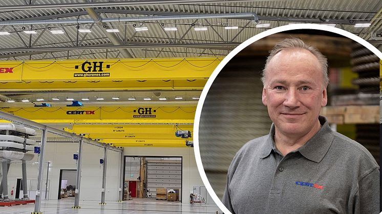 CERTEX har levererat sex traverser till Hitachi Energys 3300 kvm nya anläggning i Smedjebacken. "Vi erbjuder inte bara en produkt utan en helhetslösning", säger Ove Wetterskog, CERTEX säljare och expert på industrikranar.